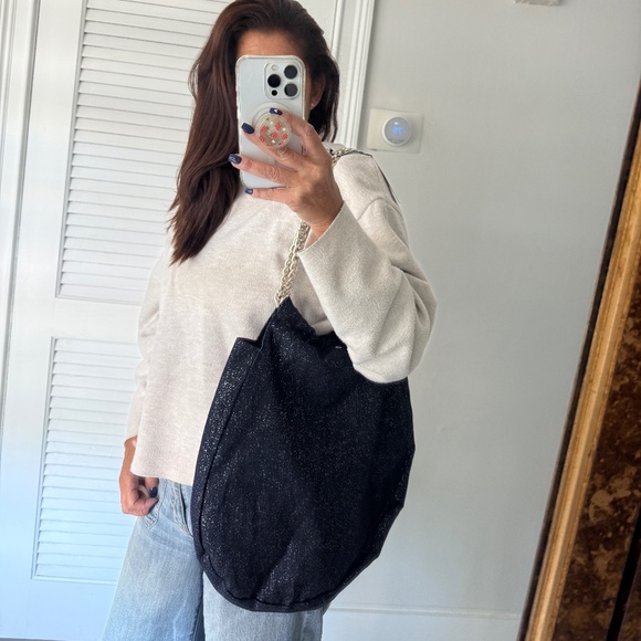L'AURA Denim Sparkle Miami Shoulder Bag Chain Strap NWT Everyday Large Bag - Picture 8 of 8